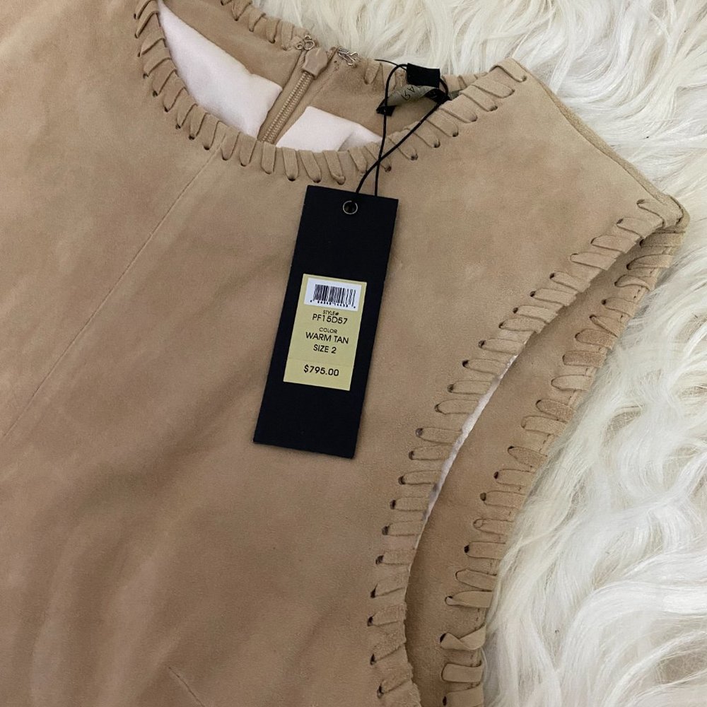 RACHEL ZOE 100% Goat Leather Crew Neck Knee-Length Dress - Picture 6 of 9